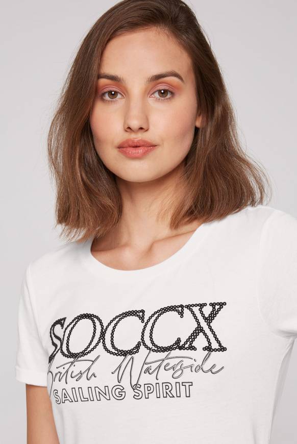 Soccx T-Shirt mit Rundhalsausschnitt und Glitter Print ivory Bis zu 55% Rabatt