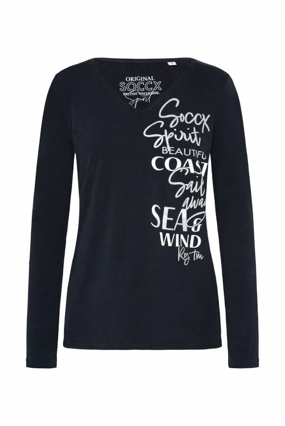 Soccx Longsleeve mit V-Ausschnitt und Glitter-Puff-Prints blue navy Discount Store für neue Produkte