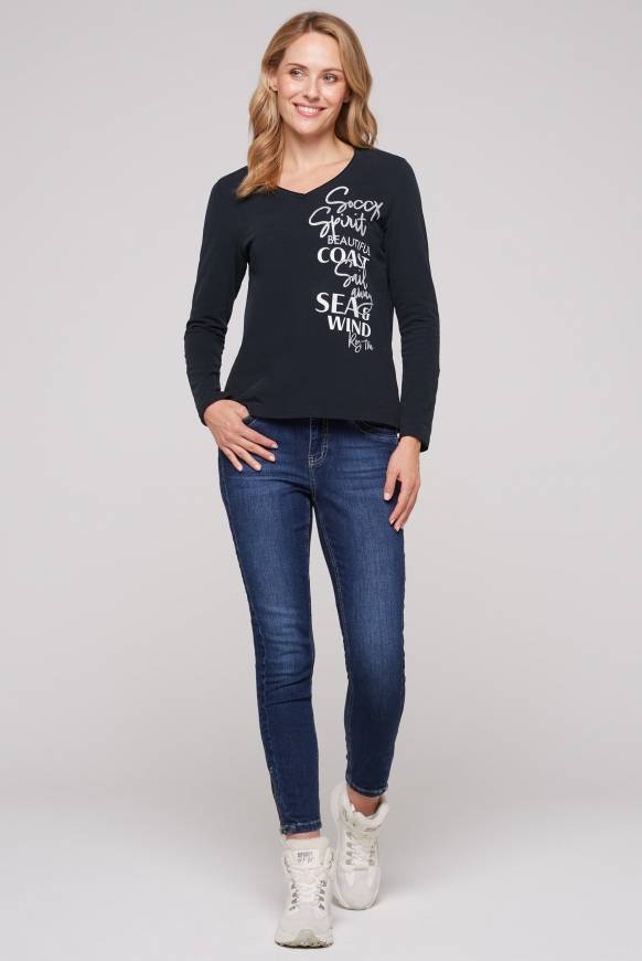 Soccx Longsleeve mit V-Ausschnitt und Glitter-Puff-Prints blue navy Discount Store für neue Produkte