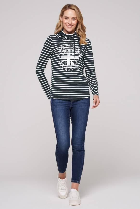 Soccx Ringelshirt mit hohem Kragen und Rubber-Artwork blue navy Super Rabatt