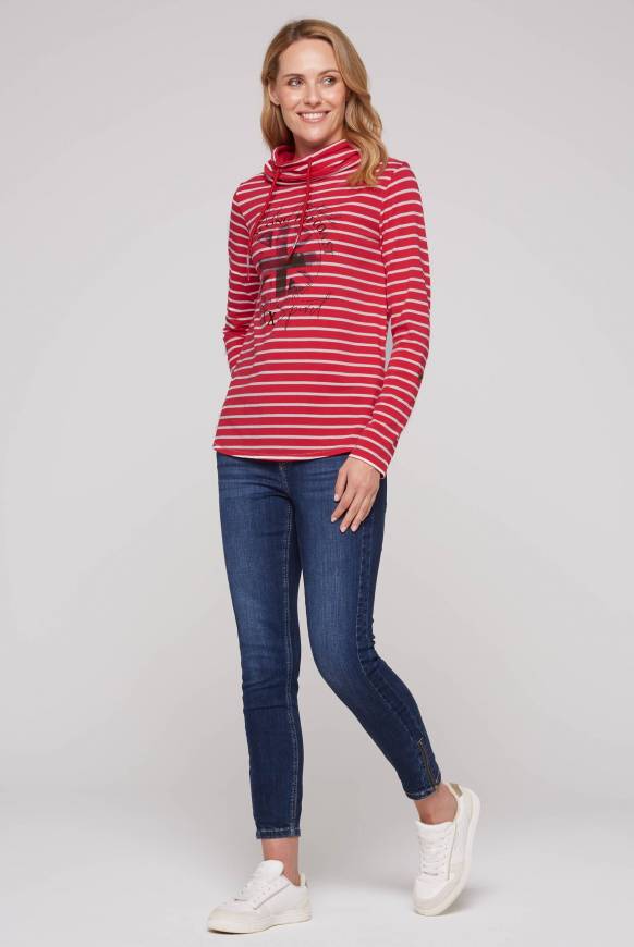 Soccx Ringelshirt mit hohem Kragen und Rubber-Artwork clear red Riesige Rabatte
