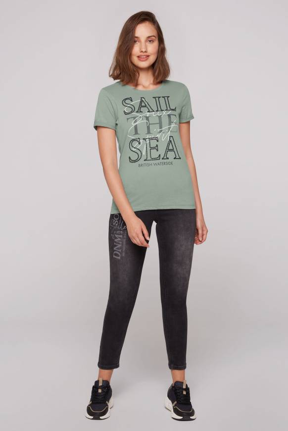 Soccx T-Shirt mit Rundhalsausschnitt und Glossy-Pailletten-Print muted aqua 50% Rabatt mit kostenlosem Versand