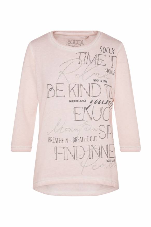 Soccx Shirt mit Wording Print und Schmucksteinen rose blush Kostenloser Versand international