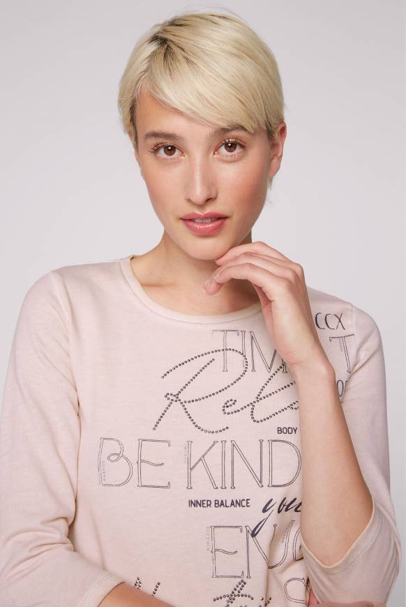 Soccx Shirt mit Wording Print und Schmucksteinen rose blush Kostenloser Versand international
