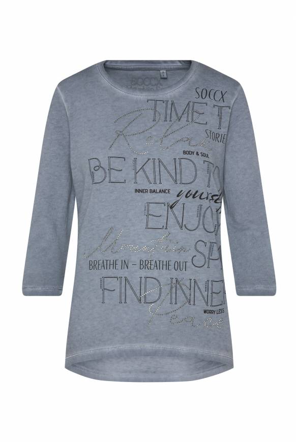 Soccx Shirt mit Wording Print und Schmucksteinen cold grey Fabrikladen