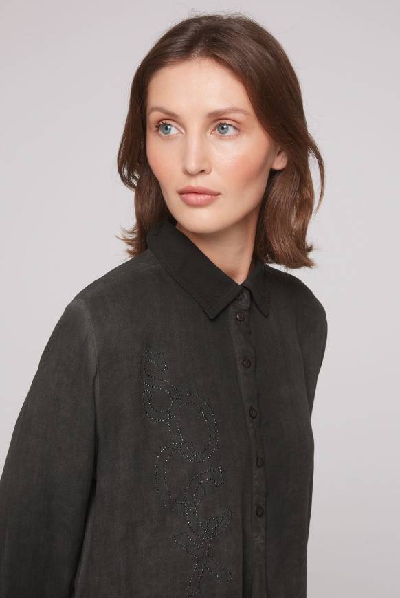 Soccx Longbluse Oil Dyed mit Logo aus Schmucksteinen black Im Verkauf