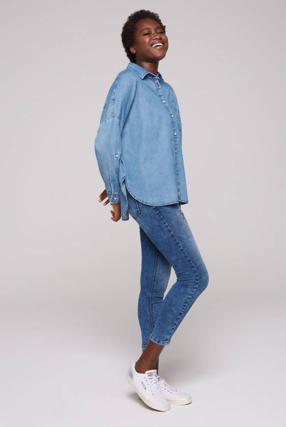Soccx Oversized Denim-Bluse mit Print blue vintage zollfrei