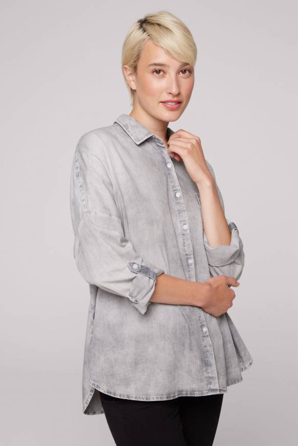 Soccx Oversized Denim-Bluse mit Print light grey bleached 50% Rabatt für begrenzte Zeit