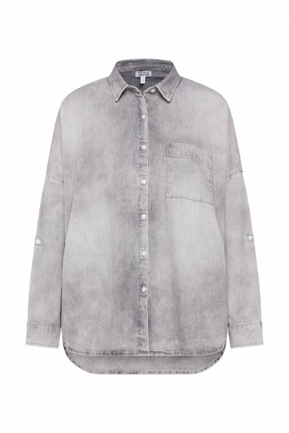 Soccx Oversized Denim-Bluse mit Print light grey bleached 50% Rabatt für begrenzte Zeit