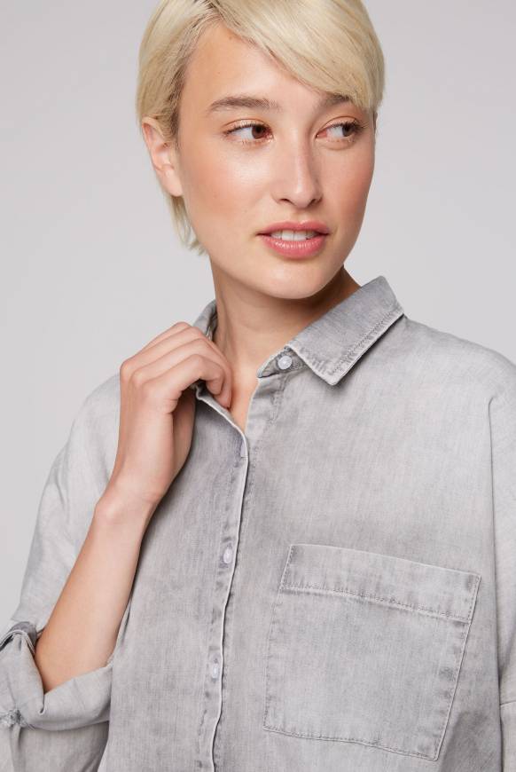 Soccx Oversized Denim-Bluse mit Print light grey bleached 50% Rabatt für begrenzte Zeit