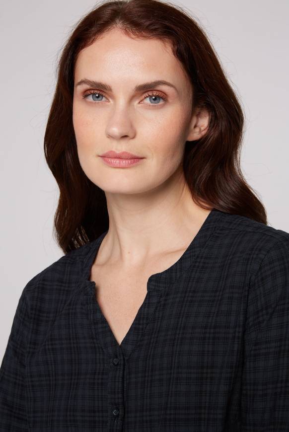 Soccx Karierte Langarmbluse mit Tunika-Ausschnitt blue navy Online