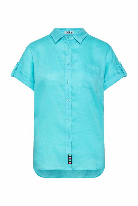 Soccx Oversized Leinenbluse mit Logostickerei lagoon blue Auslauf