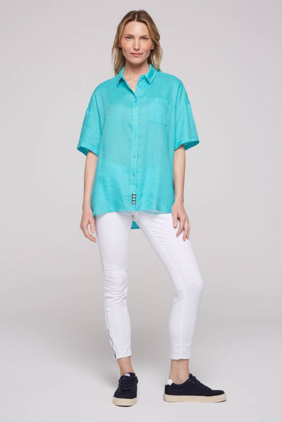 Soccx Oversized Leinenbluse mit Logostickerei lagoon blue Auslauf