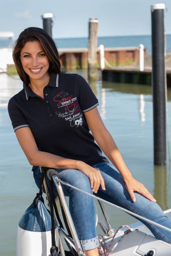 Soccx Pikee-Polo mit Rücken-Artwork blue navy