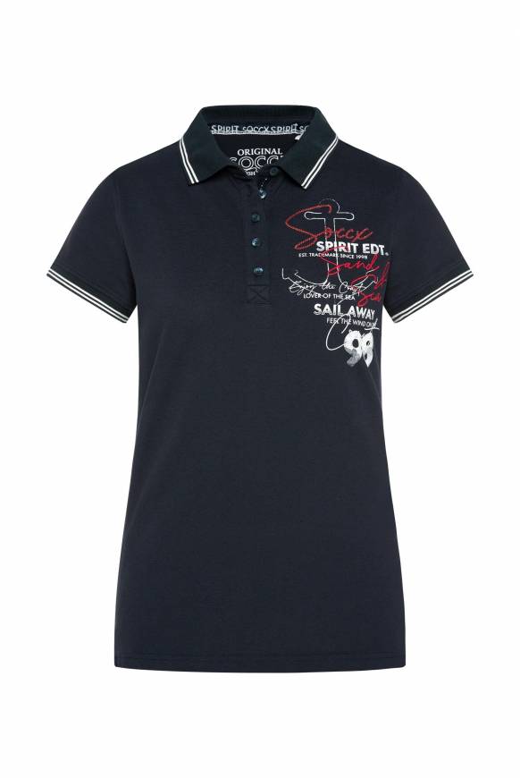 Soccx Pikee-Polo mit Rücken-Artwork blue navy im Angebot