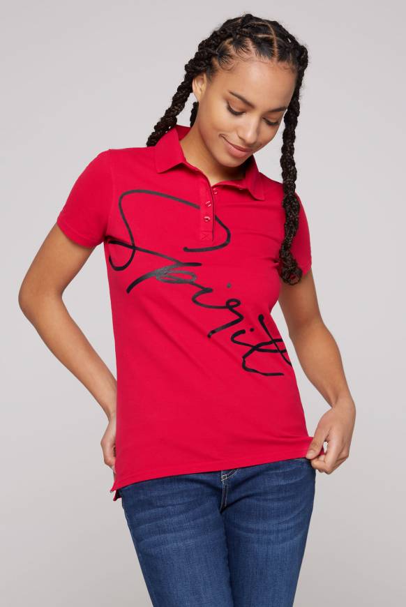 Soccx Poloshirt aus Pikee mit Label Print clear red XS Sonderangebot
