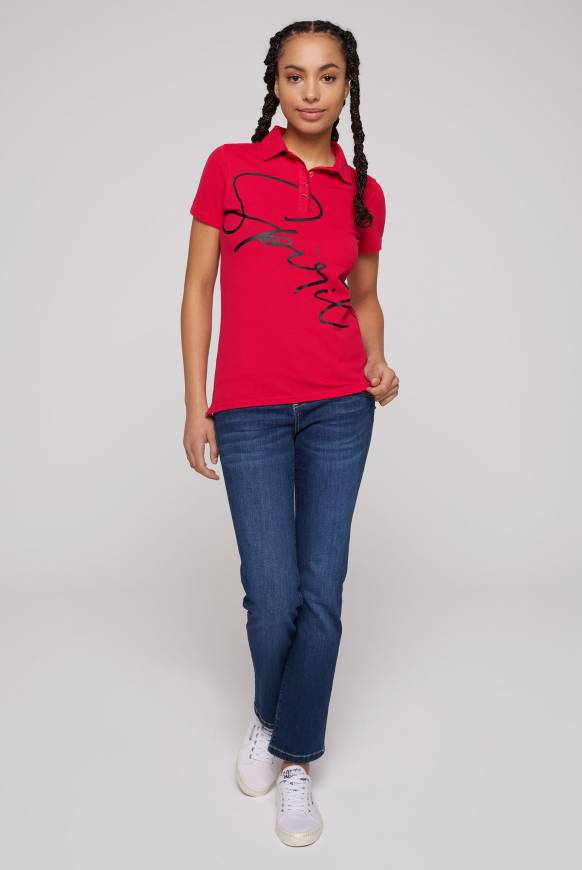 Soccx Poloshirt aus Pikee mit Label Print clear red XS Sonderangebot