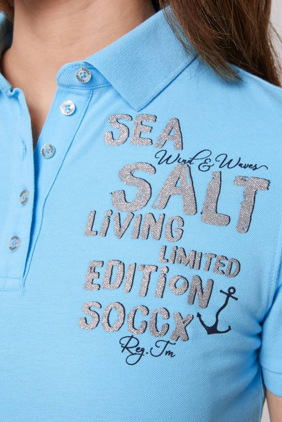 Soccx Poloshirt aus Pikee mit Glitter Print aqua Rabatt