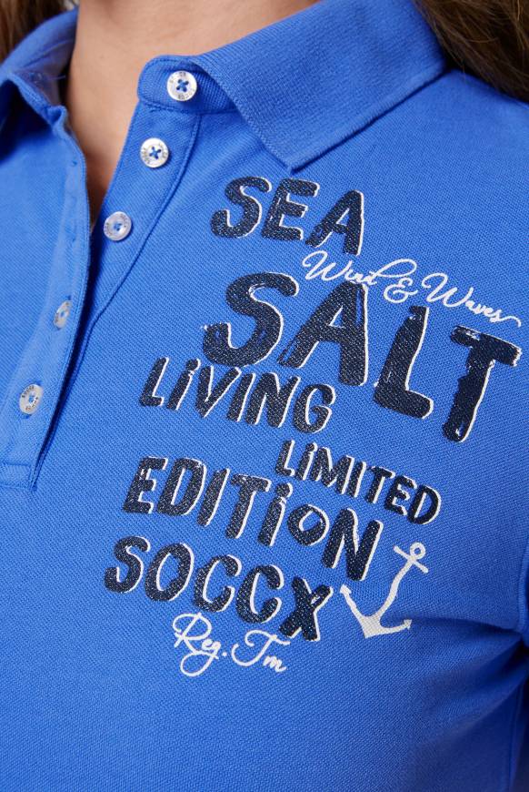 Soccx Poloshirt aus Pikee mit Glitter Print deep sky Günstig kaufen
