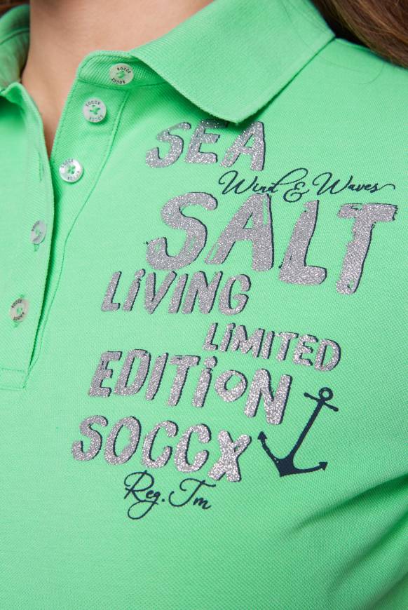 Soccx Poloshirt aus Pikee mit Glitter Print regatta green Versandkostenfrei