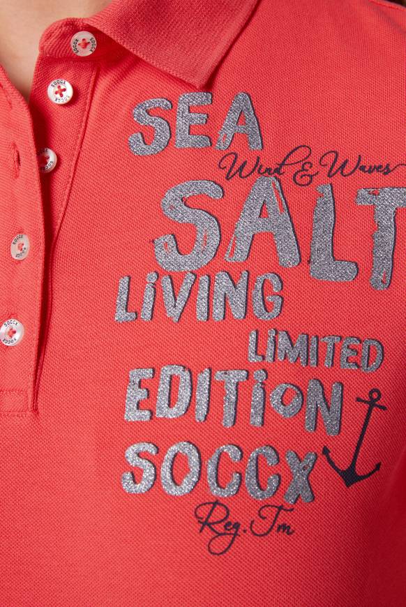 Soccx Poloshirt aus Pikee mit Glitter Print skipper red Großer Ausverkauf