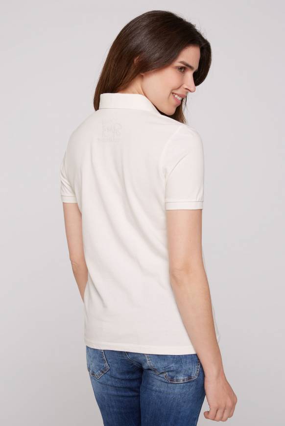 Soccx Poloshirt aus Pikee mit Glitter Print ivory Flash Sale