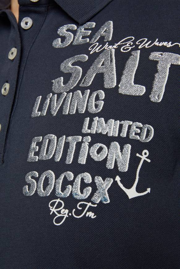 Soccx Poloshirt aus Pikee mit Glitter Print classic navy Preisnachlass