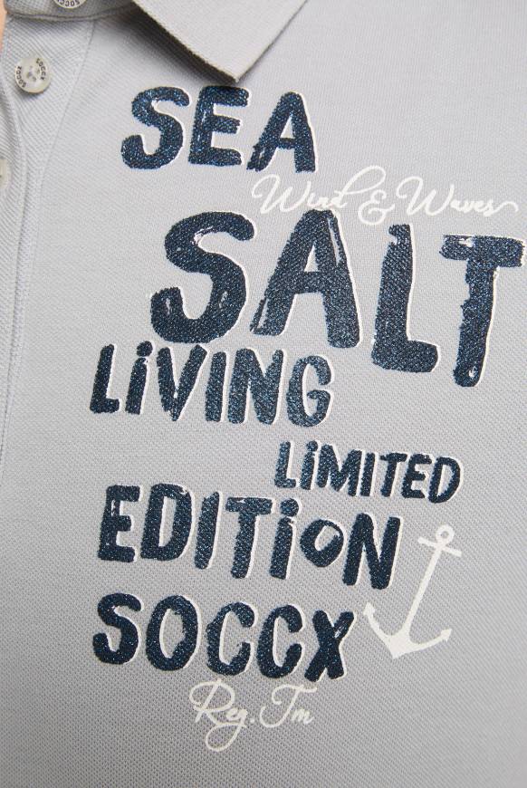 Soccx Poloshirt aus Pikee mit Glitter Print cozy blue Saisonschlussverkauf
