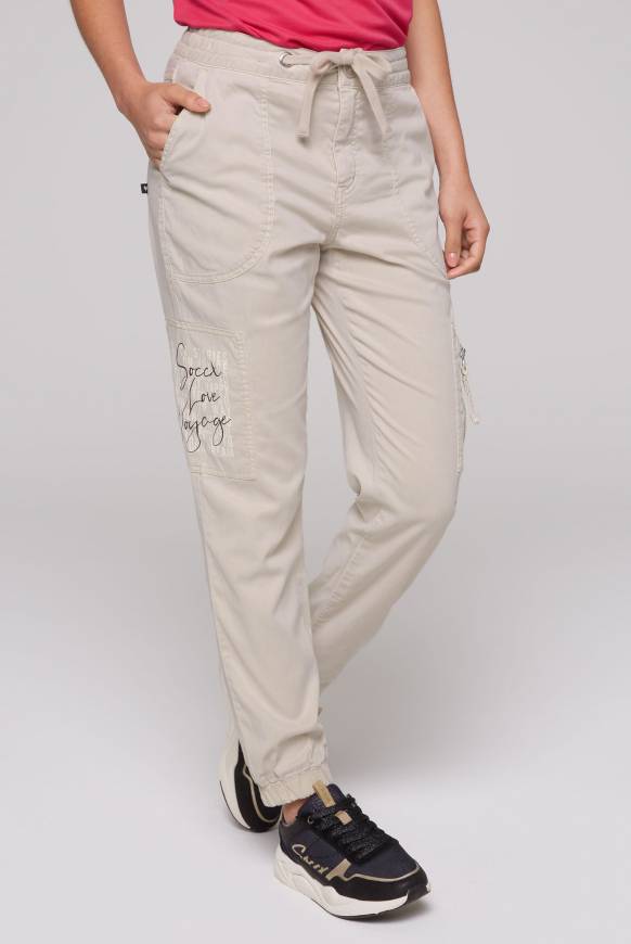 Soccx Cargohose mit Print Artwork stone beige