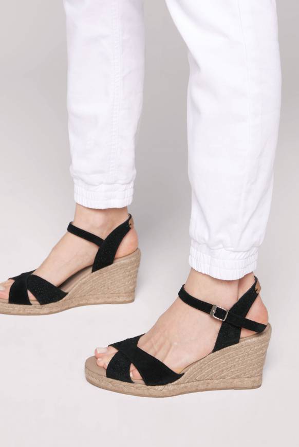 Soccx Veloursleder-Espadrille mit Keilabsatz black Fabrikladen