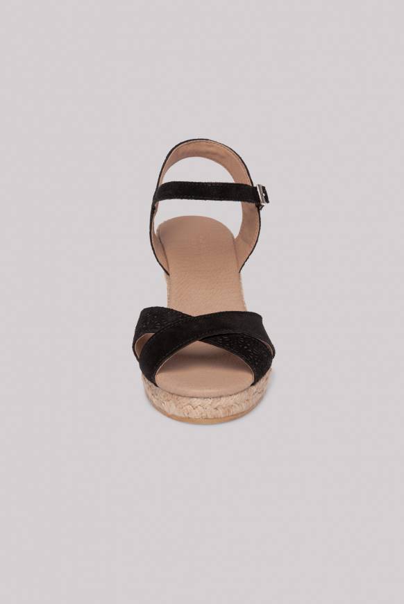 Soccx Veloursleder-Espadrille mit Keilabsatz black Fabrikladen