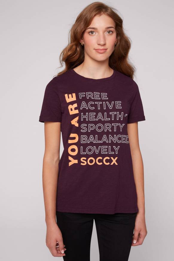 Soccx T-Shirt Rundhals mit Wording Print deep plum Angebote