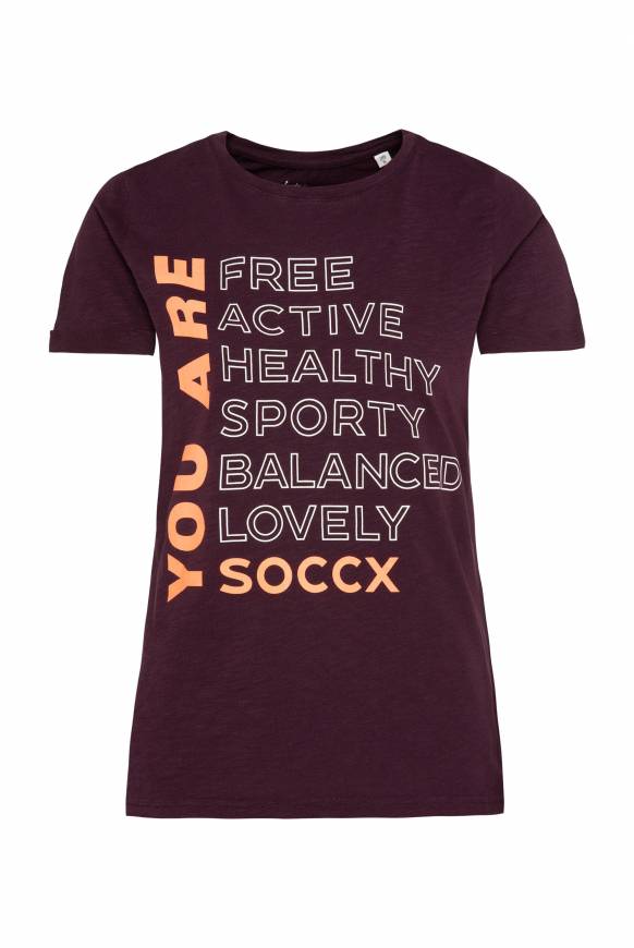 Soccx T-Shirt Rundhals mit Wording Print deep plum Angebote