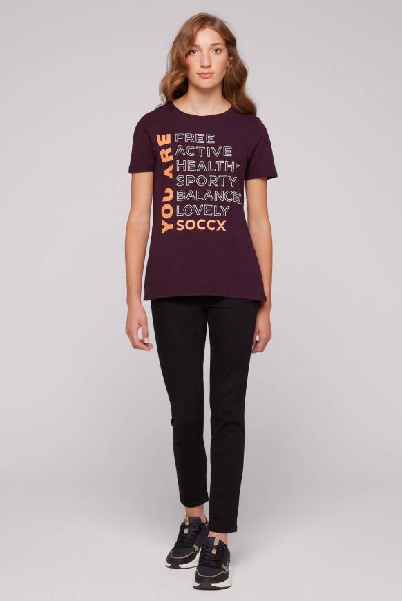 Soccx T-Shirt Rundhals mit Wording Print deep plum Angebote