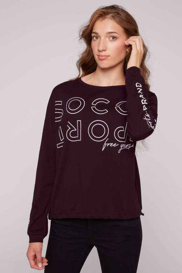 Soccx Longsleeve mit Logo Prints und verstellbaren Elastiksaum deep plum Hotsell