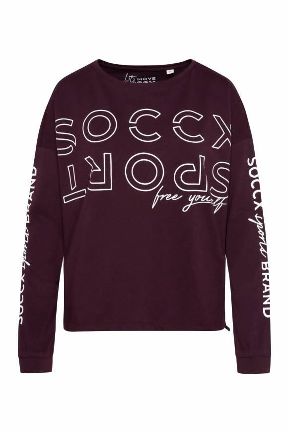 Soccx Longsleeve mit Logo Prints und verstellbaren Elastiksaum deep plum Hotsell