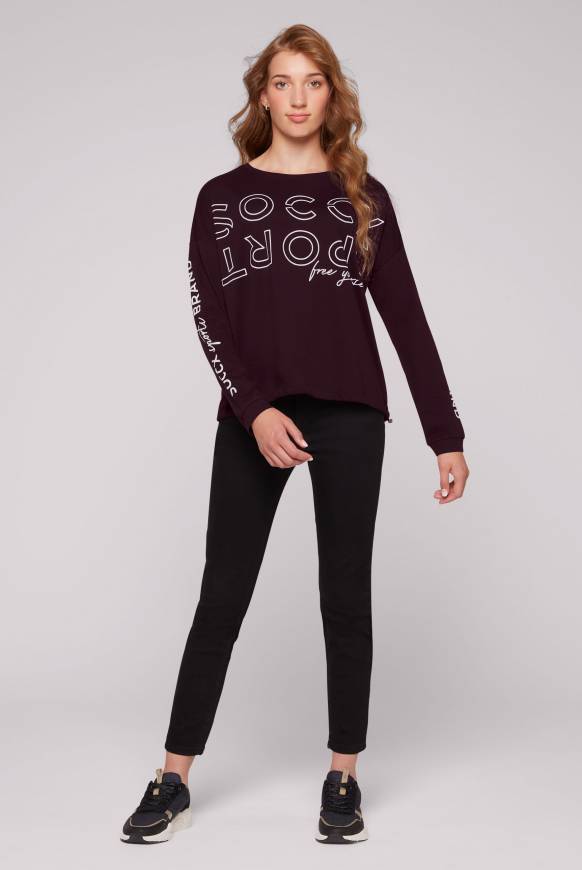 Soccx Longsleeve mit Logo Prints und verstellbaren Elastiksaum deep plum Hotsell