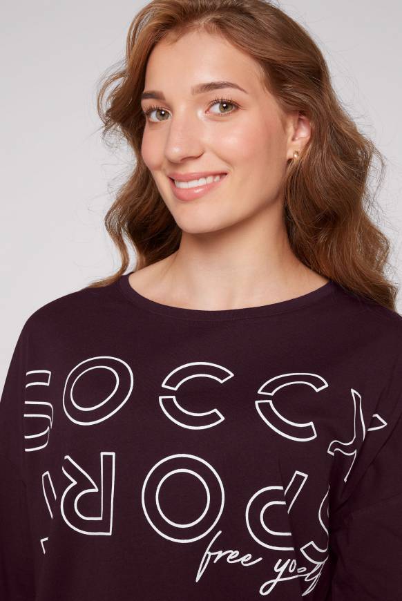 Soccx Longsleeve mit Logo Prints und verstellbaren Elastiksaum deep plum Hotsell