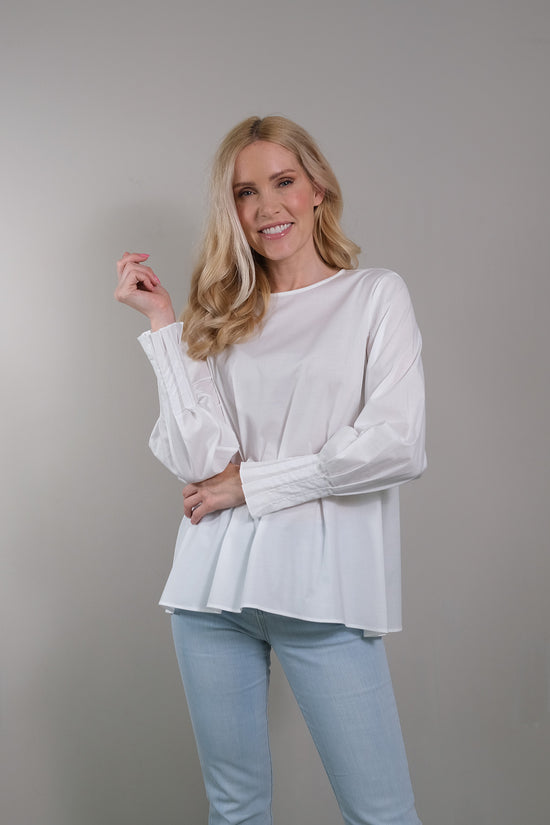Soluzione Langarmshirt mit RN und Faltenlegung an der Manschette Bis zu 55% Rabatt
