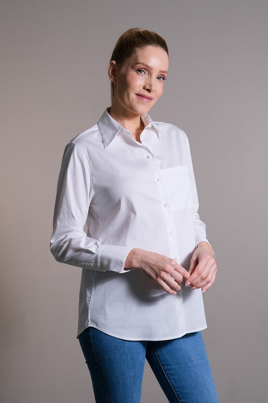 Soluzione Hemdbluse mit großem Kragen und Brusttasche Clearance-Verkauf