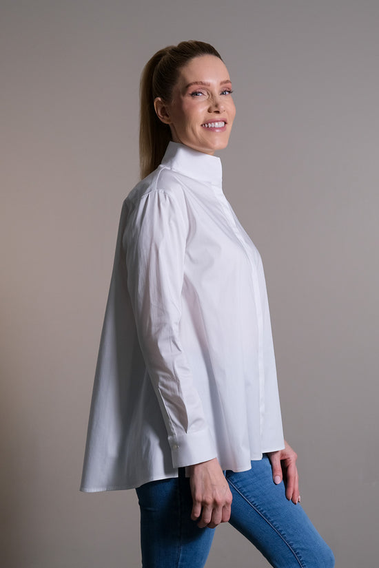 Soluzione Bluse in H-Form mit Stehkragen und Quetschfalte am Rücken Super Sparpreis