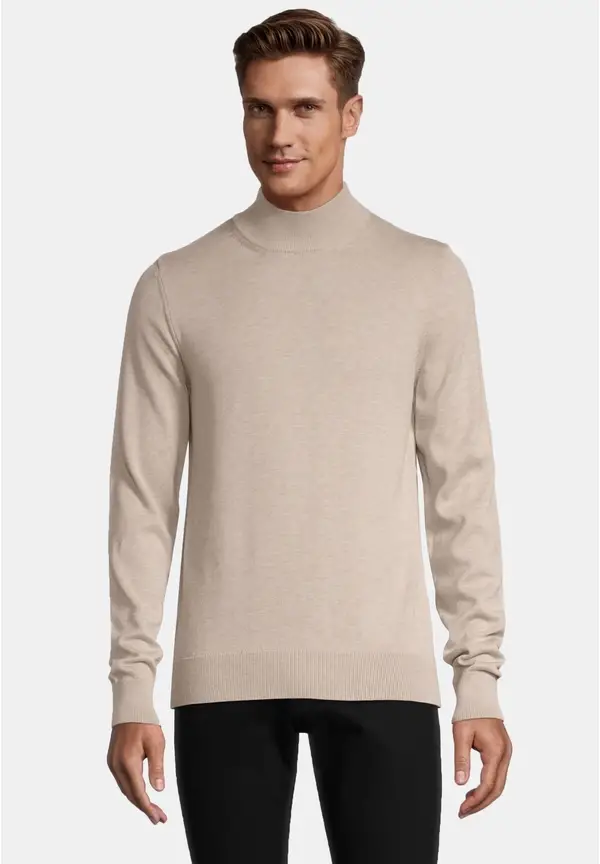 Steffen Klein Pullover Stehbund Baumwoll Mix in beige melange 50% Rabatt für begrenzte Zeit