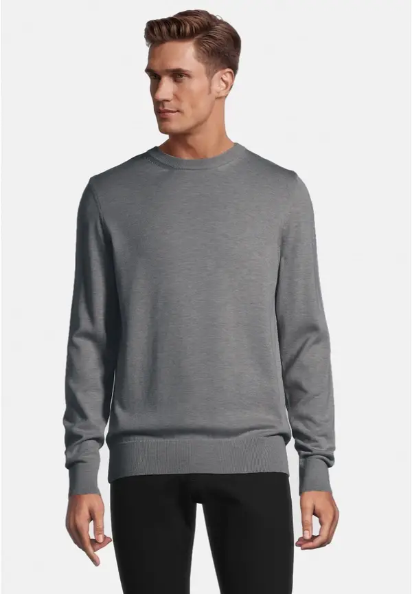 Steffen Klein Pullover Rundhals Baumwoll Mix in grau melange Rabatte dieses Monats