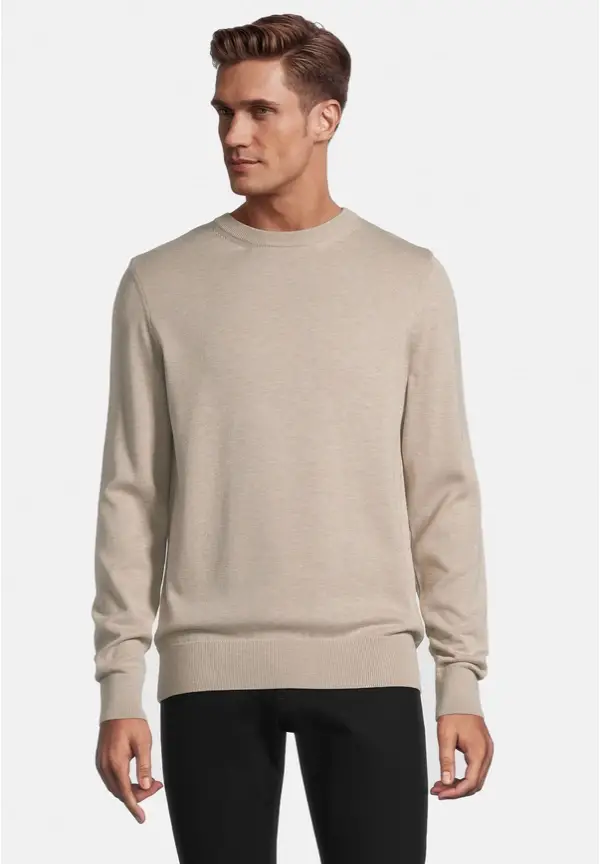 Steffen Klein Pullover Rundhals Baumwoll Mix in beige melange Online