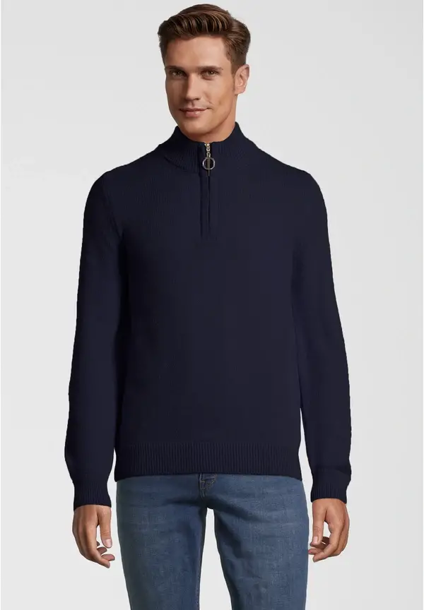 Steffen Klein Pullover Troyer Soft Touch in Marine Outlet