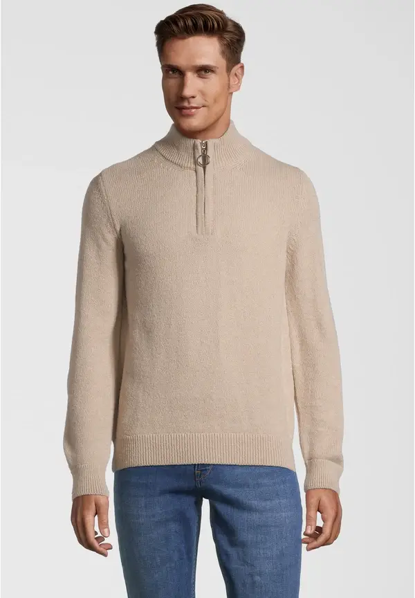 Steffen Klein Pullover Troyer Soft Touch in beige Auslauf
