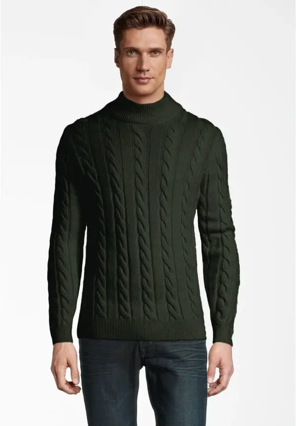 Steffen Klein Pullover Zopfmuster Soft Touch in khaki Schlussverkauf