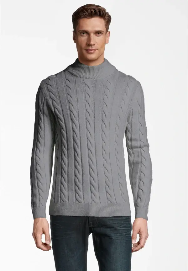 Steffen Klein Pullover Zopfmuster Soft Touch in grau Fabrikverkauf