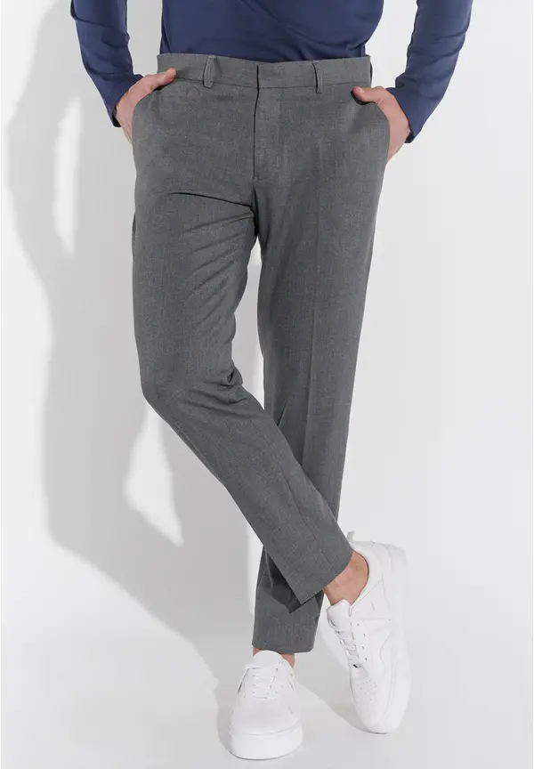 Steffen Klein Anzughose Schmal Slim Fit Knöchellang in Grau melange Osterangebot