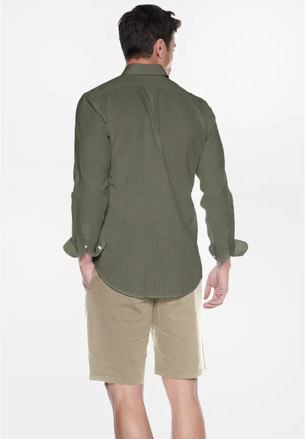 Steffen Klein Leinen-Hemd Slim Fit in khaki Top Angebot